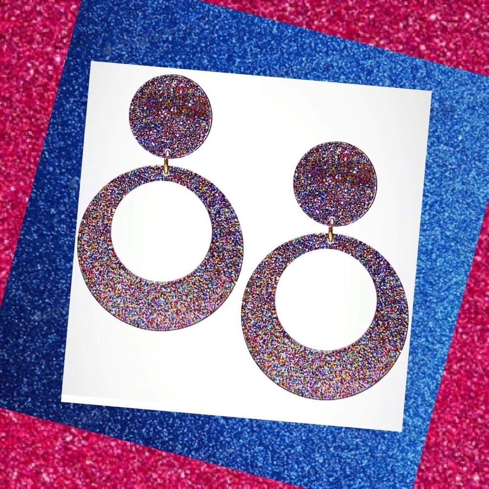 Pink & Blue Glitter Statement Post Acrylic Earring